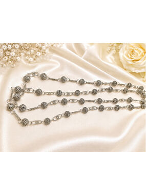 Vintage Silvertone Filigree Ball Bead Long Necklace Openwork Station Chain
